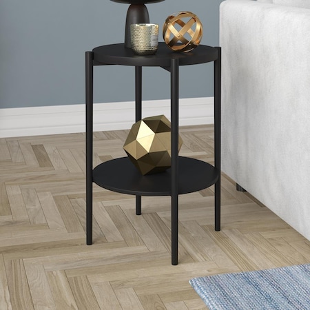 Hudson&Canal Wayne 18 Wide Round Side Table with Metal Shelf in Blackened Bronze ST1848